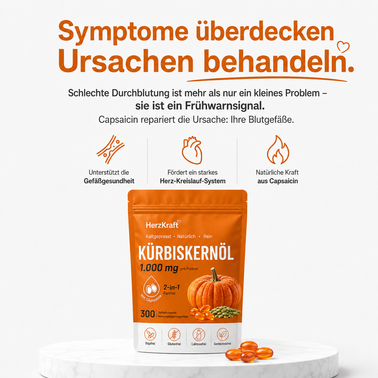 HerzKraft Kürbiskernöl Softgel-Kapseln